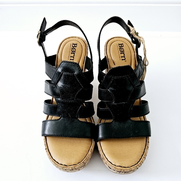 Born Bernese Black Cage Wedge Sandals Size 8 M - Picture 3 of 6